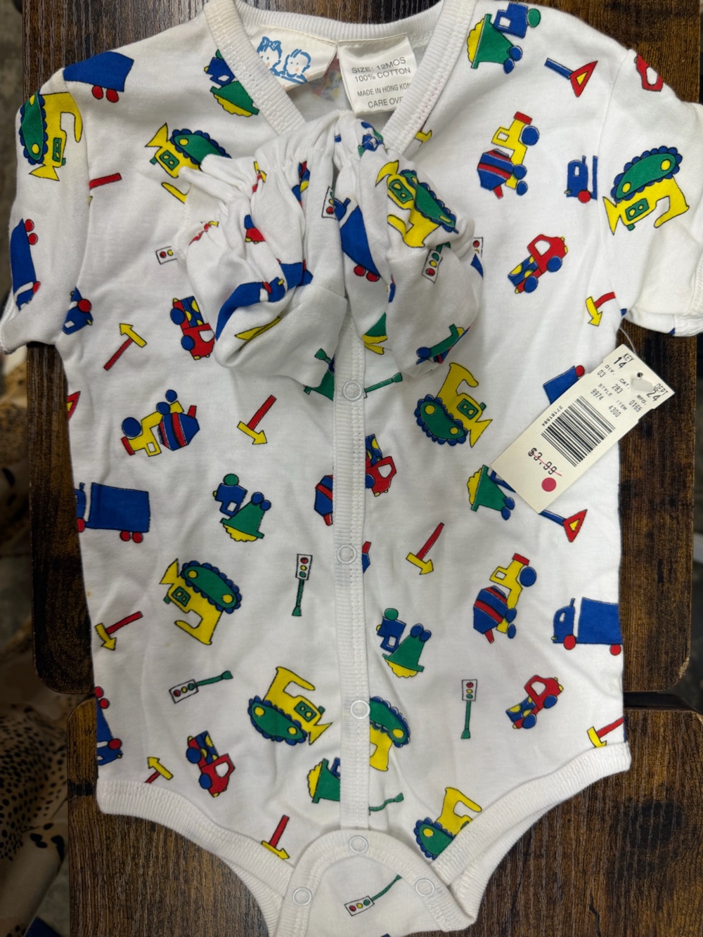 VINTAGE Baby Onesie Set with Colorful Construction Vehicles
